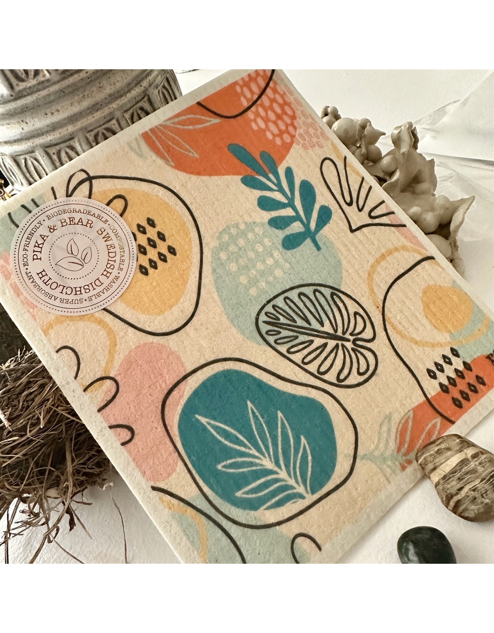 Pika & Bear Pika & Bear - "Petiole" Abstract Leaves Design Swedish Dishcloth