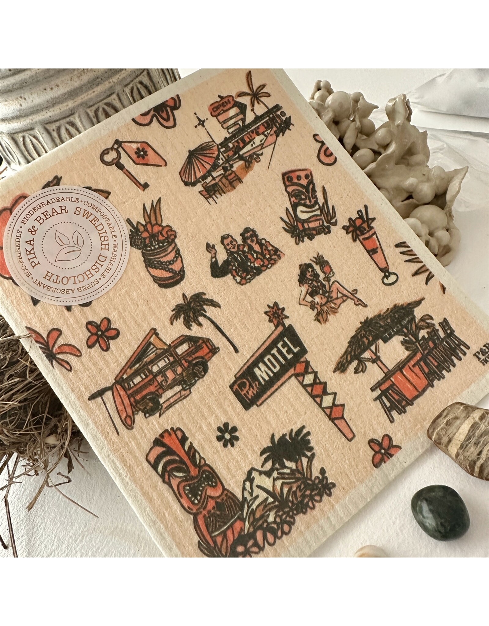 Pika & Bear Pika & Bear - "Tiki Tiki Tiki" Hawaiian Design Swedish Dishcloth
