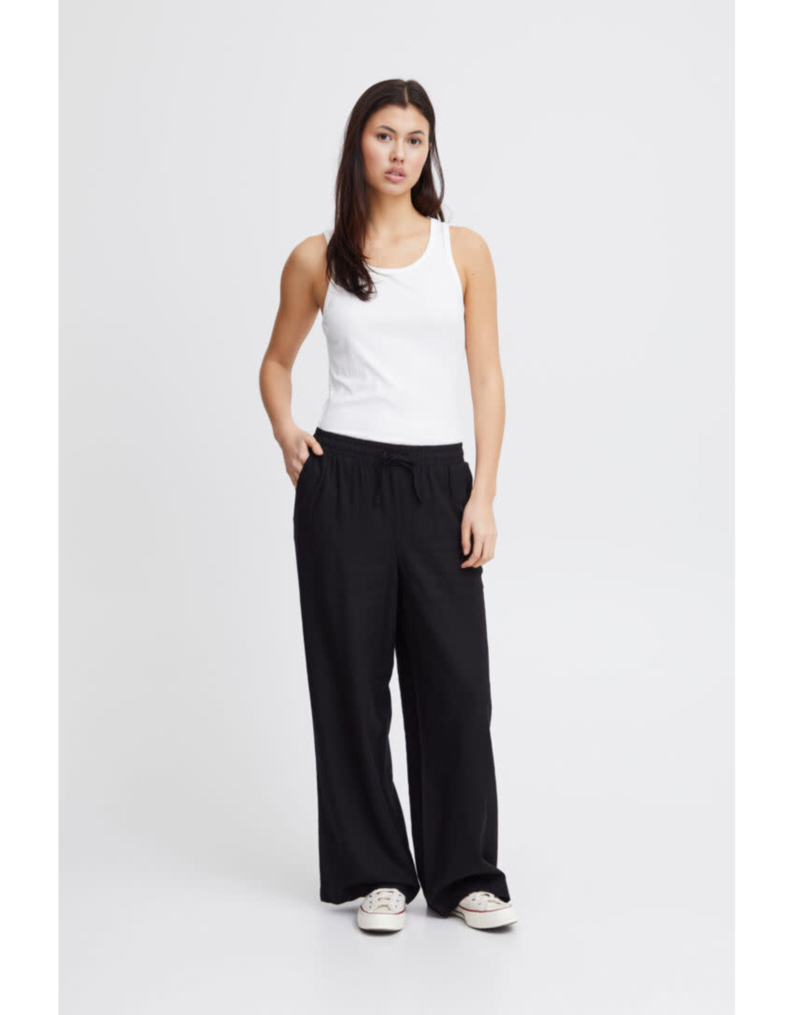 ICHI ICHI Lino linen blend trousers Black