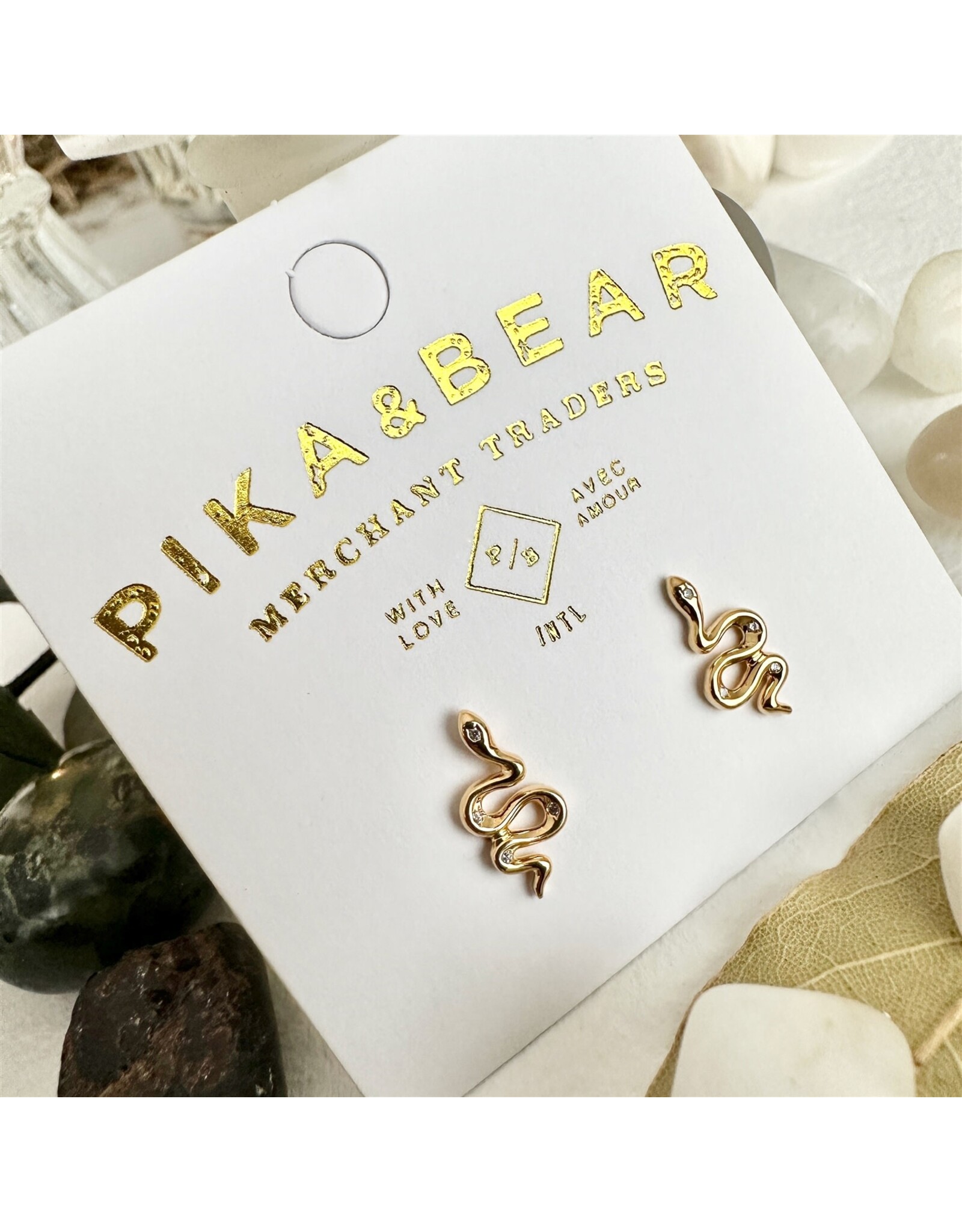 Pika & Bear Pika & Bear - Grasslands Tiny Snake Stud Earrings with Rhinestones