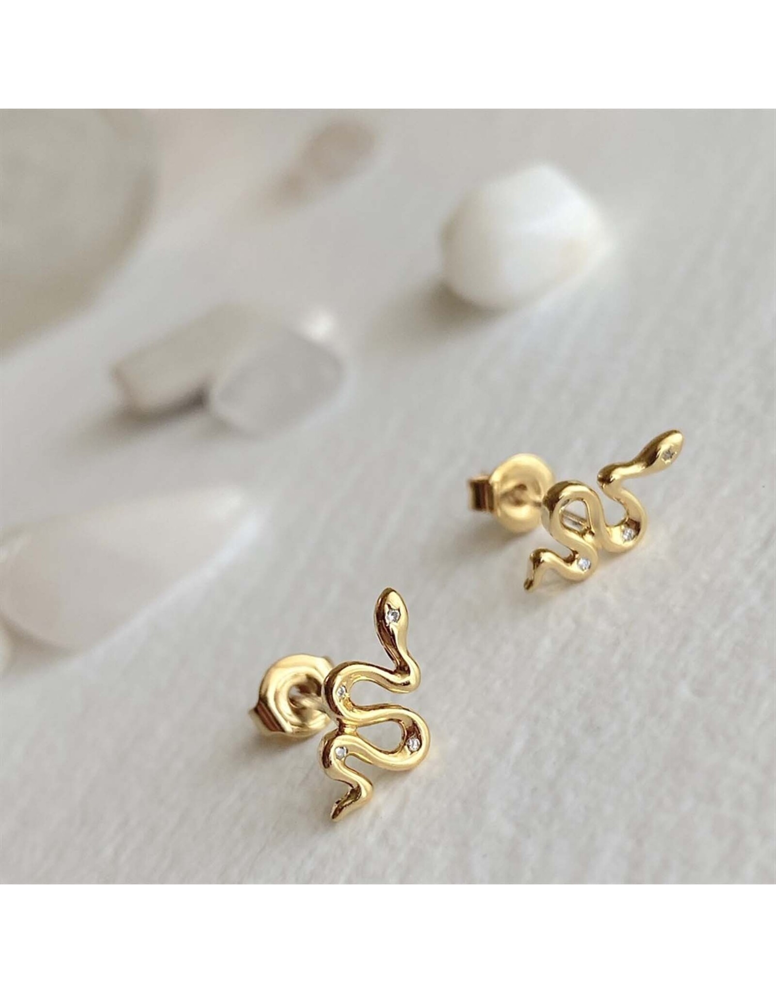 Pika & Bear Pika & Bear - Grasslands Tiny Snake Stud Earrings with Rhinestones