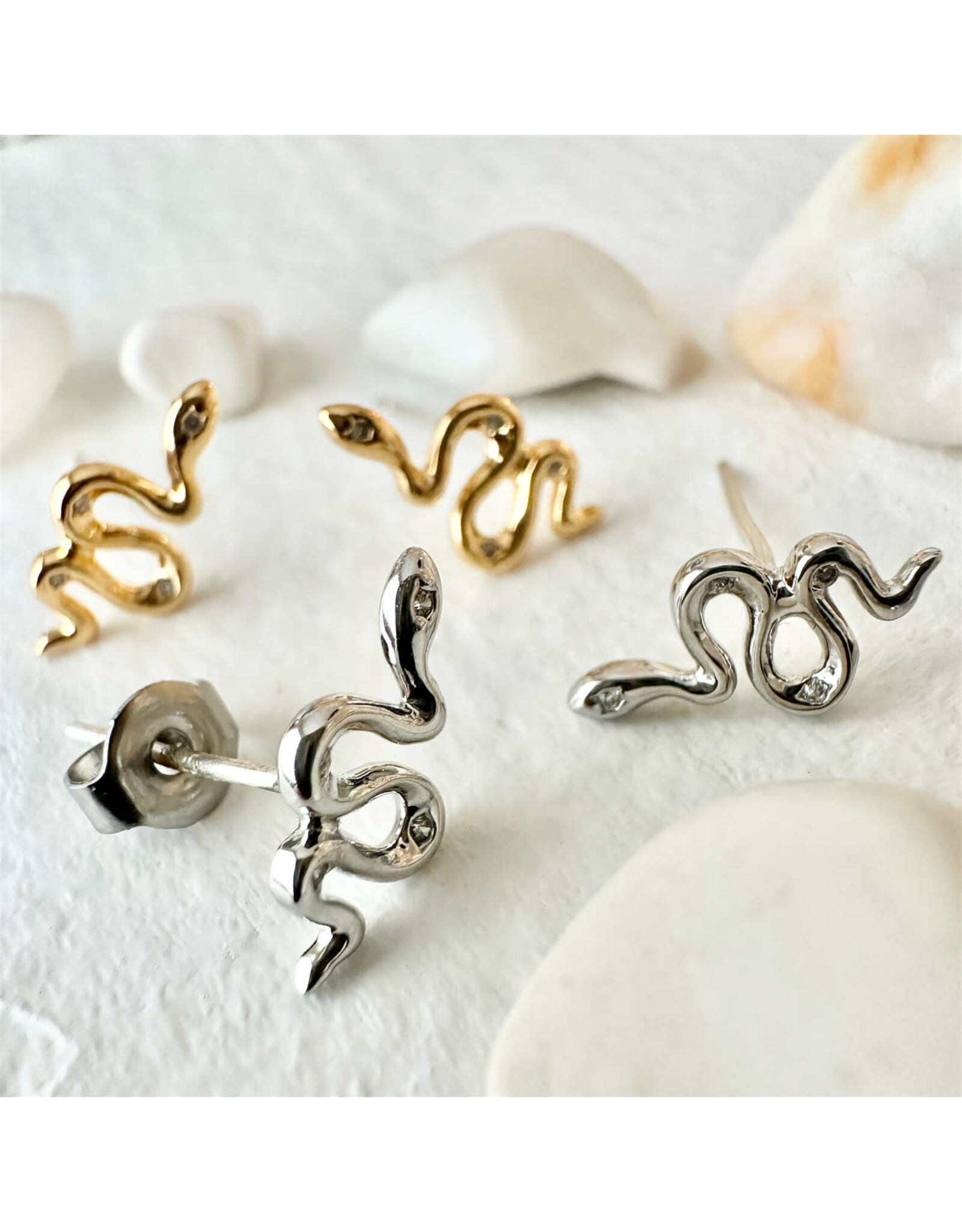 Pika & Bear Pika & Bear - Grasslands Tiny Snake Stud Earrings with Rhinestones