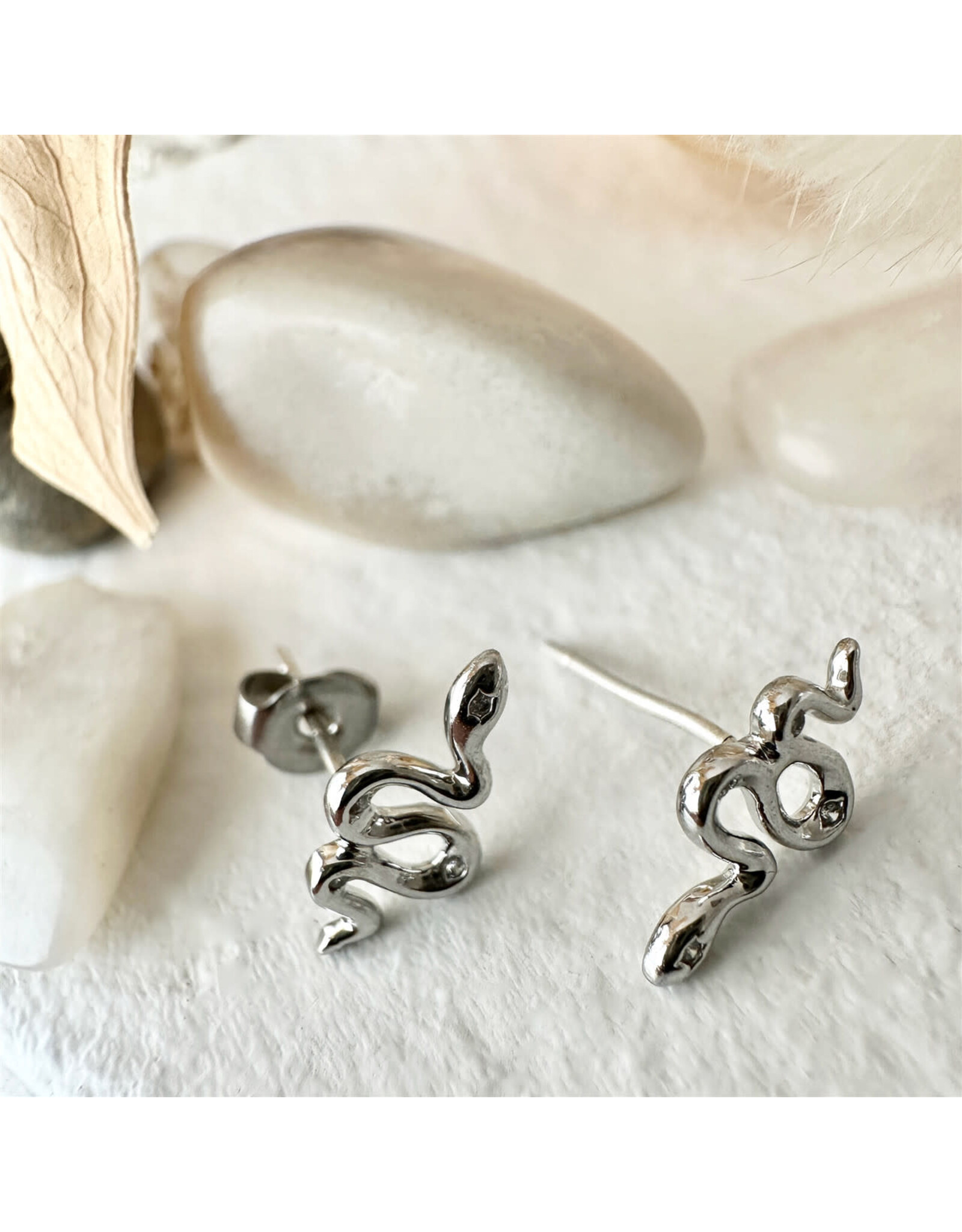 Pika & Bear Pika & Bear - Grasslands Tiny Snake Stud Earrings with Rhinestones