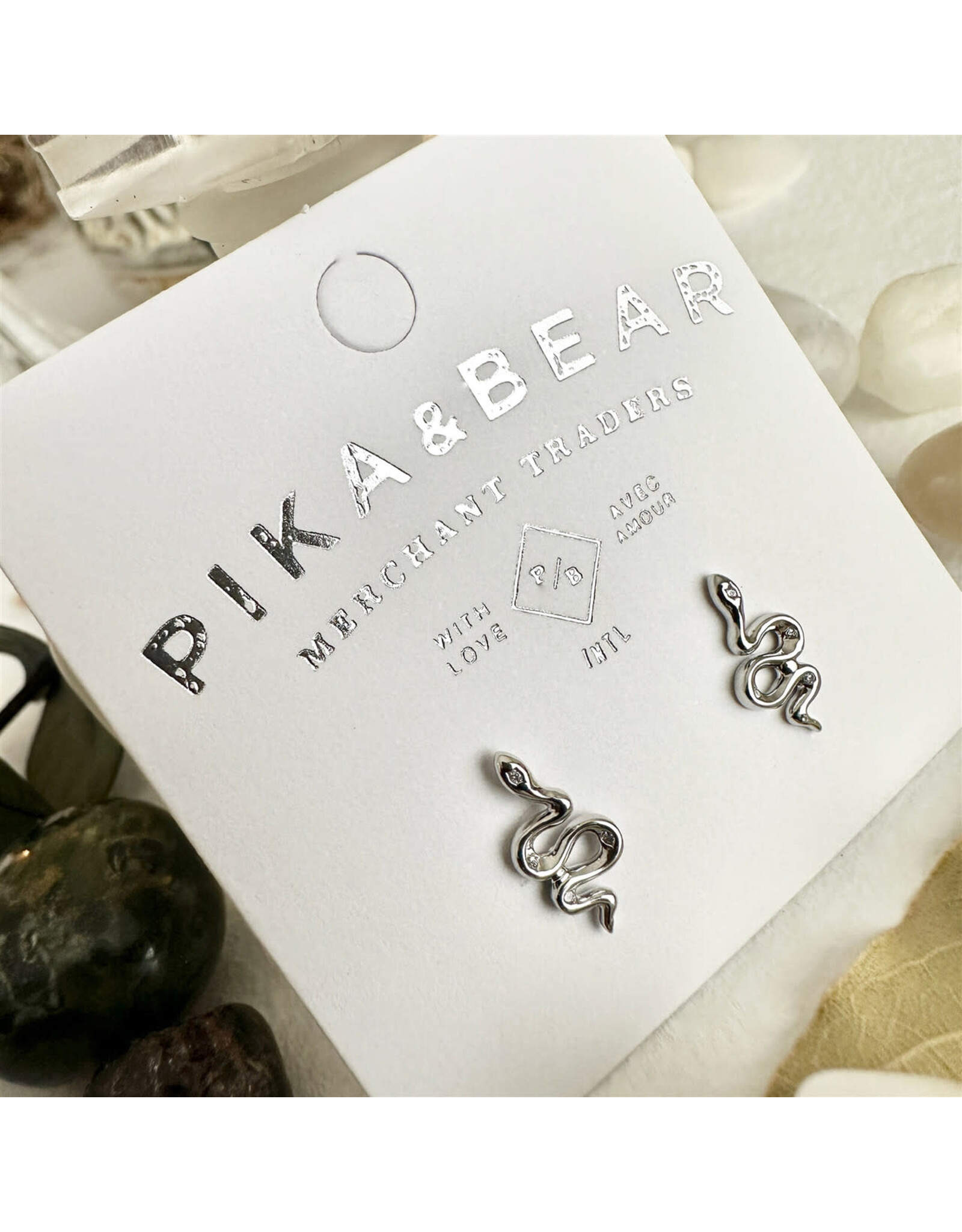 Pika & Bear Pika & Bear - Grasslands Tiny Snake Stud Earrings with Rhinestones