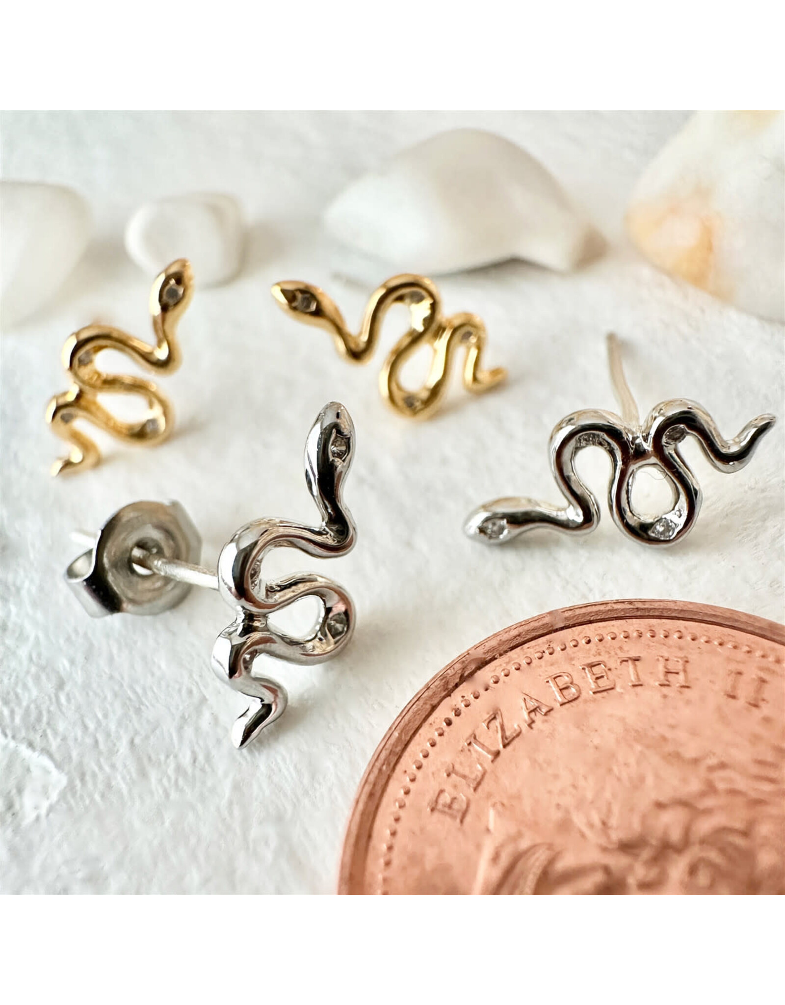 Pika & Bear Pika & Bear - Grasslands Tiny Snake Stud Earrings with Rhinestones