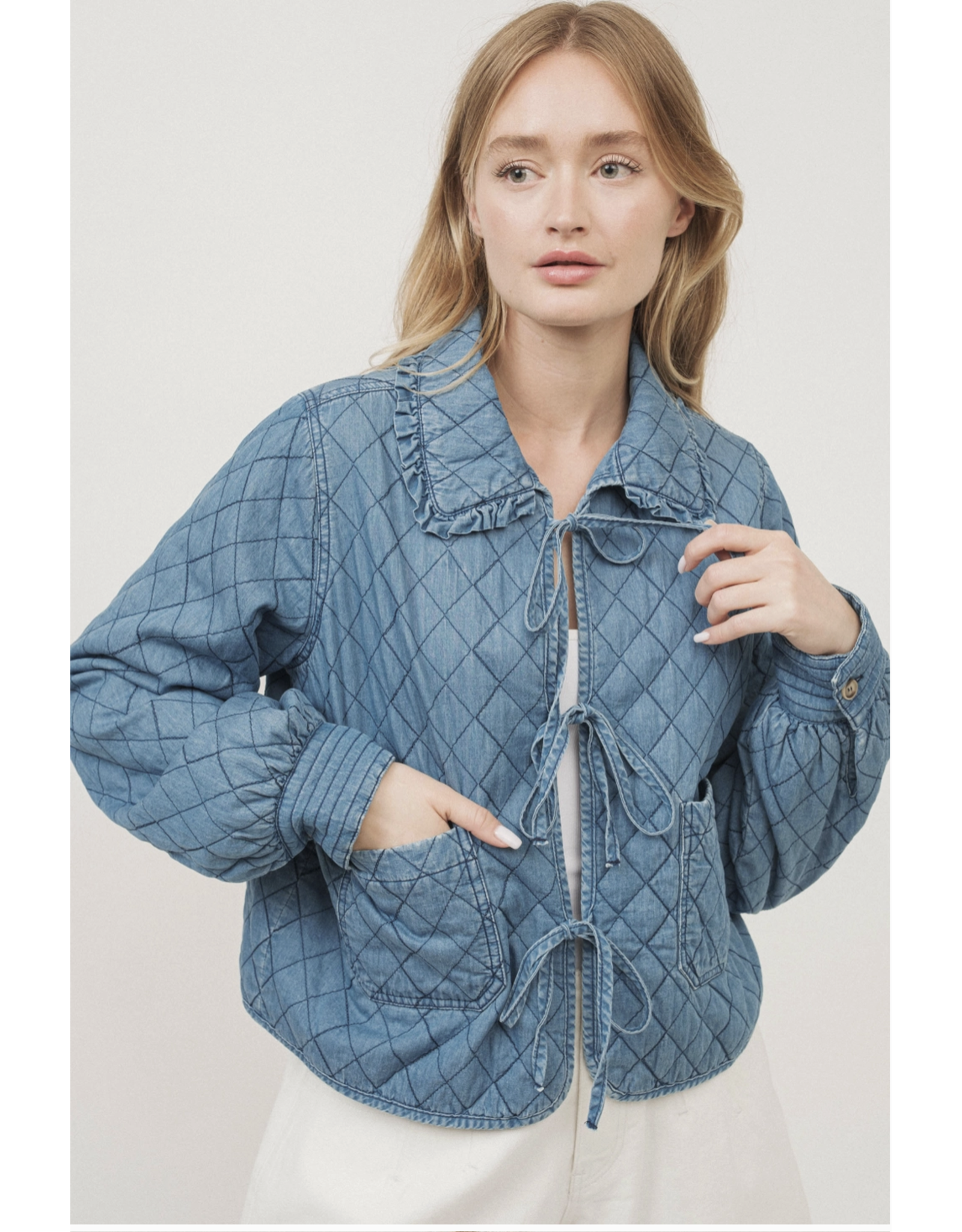 Aaron & Amber Kayte - Quilted Denim Jacket with Peter Pan Jacket