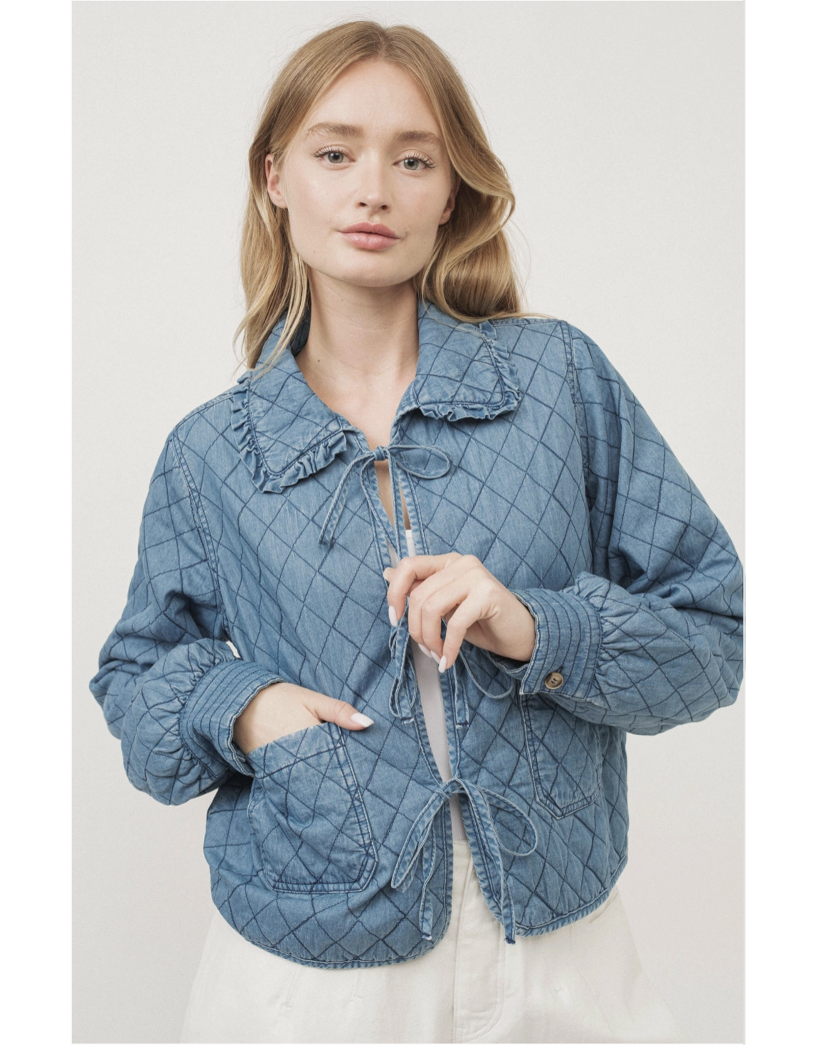 Aaron & Amber Kayte - Quilted Denim Jacket with Peter Pan Jacket