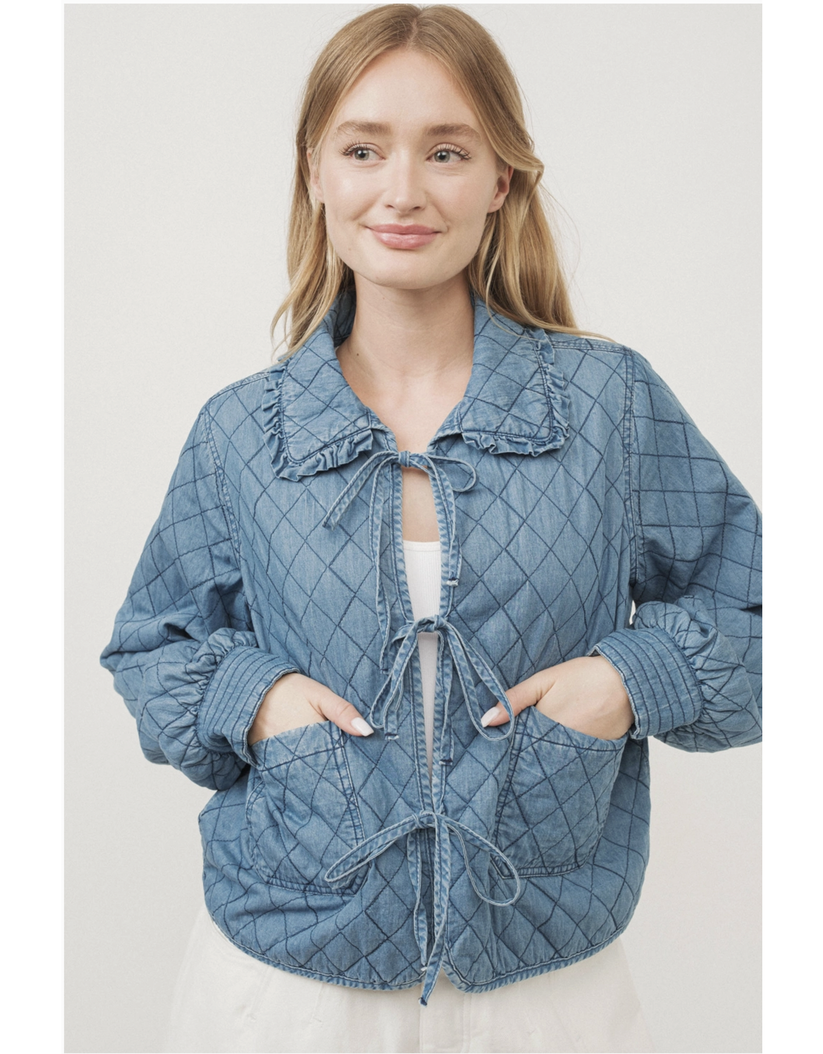 Aaron & Amber Kayte - Quilted Denim Jacket with Peter Pan Jacket