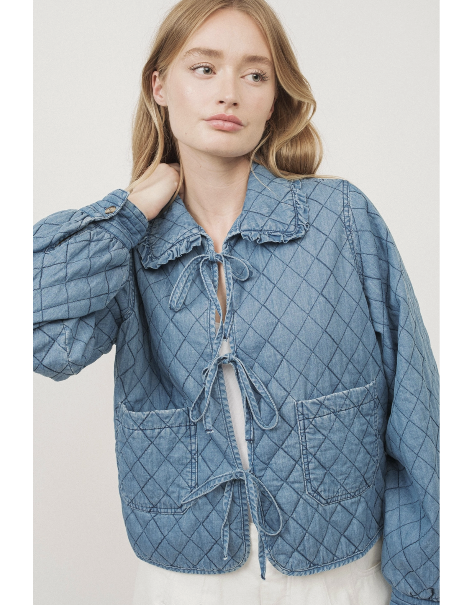 Aaron & Amber Kayte - Quilted Denim Jacket with Peter Pan Jacket