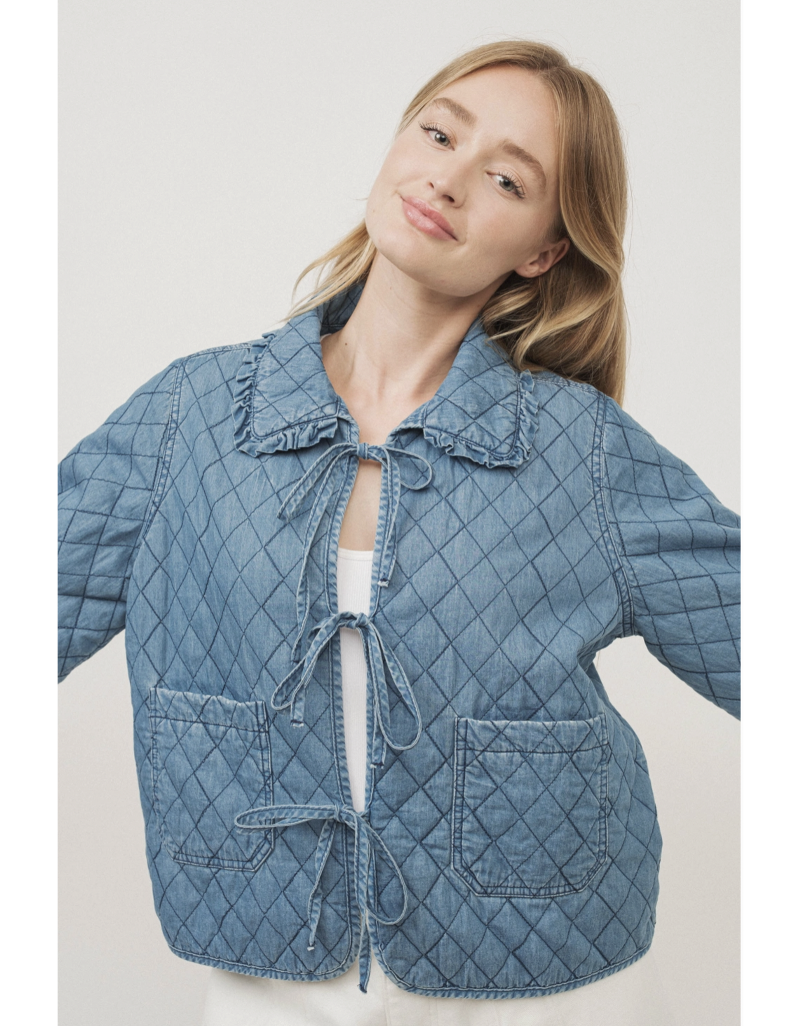 Aaron & Amber Kayte - Quilted Denim Jacket with Peter Pan Jacket