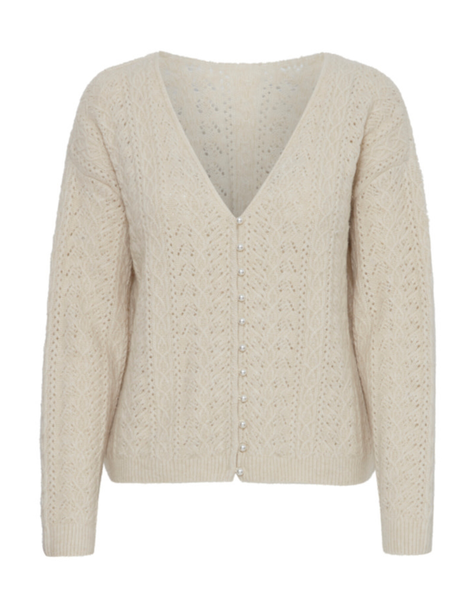 ICHI ICHI Liyanna Pearl Button Cardigan Almond Milk