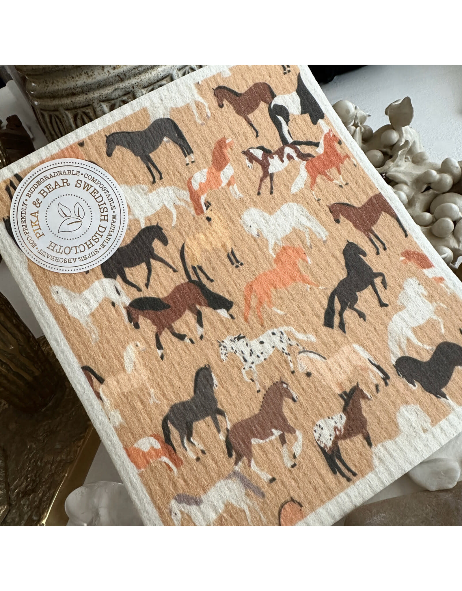 Pika & Bear Pika & Bear - "Put a Horse On It" Wild Horse Design Swedish Dishcloth