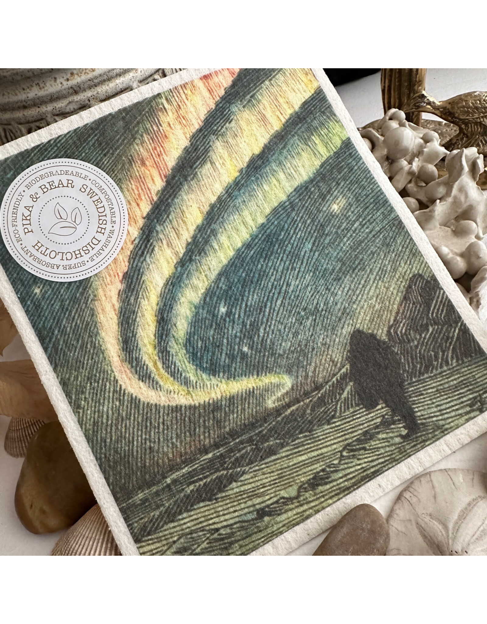 Pika & Bear Pika & Bear - 	 "Boreal" Borealis Night Scene Design Swedish Dishcloth