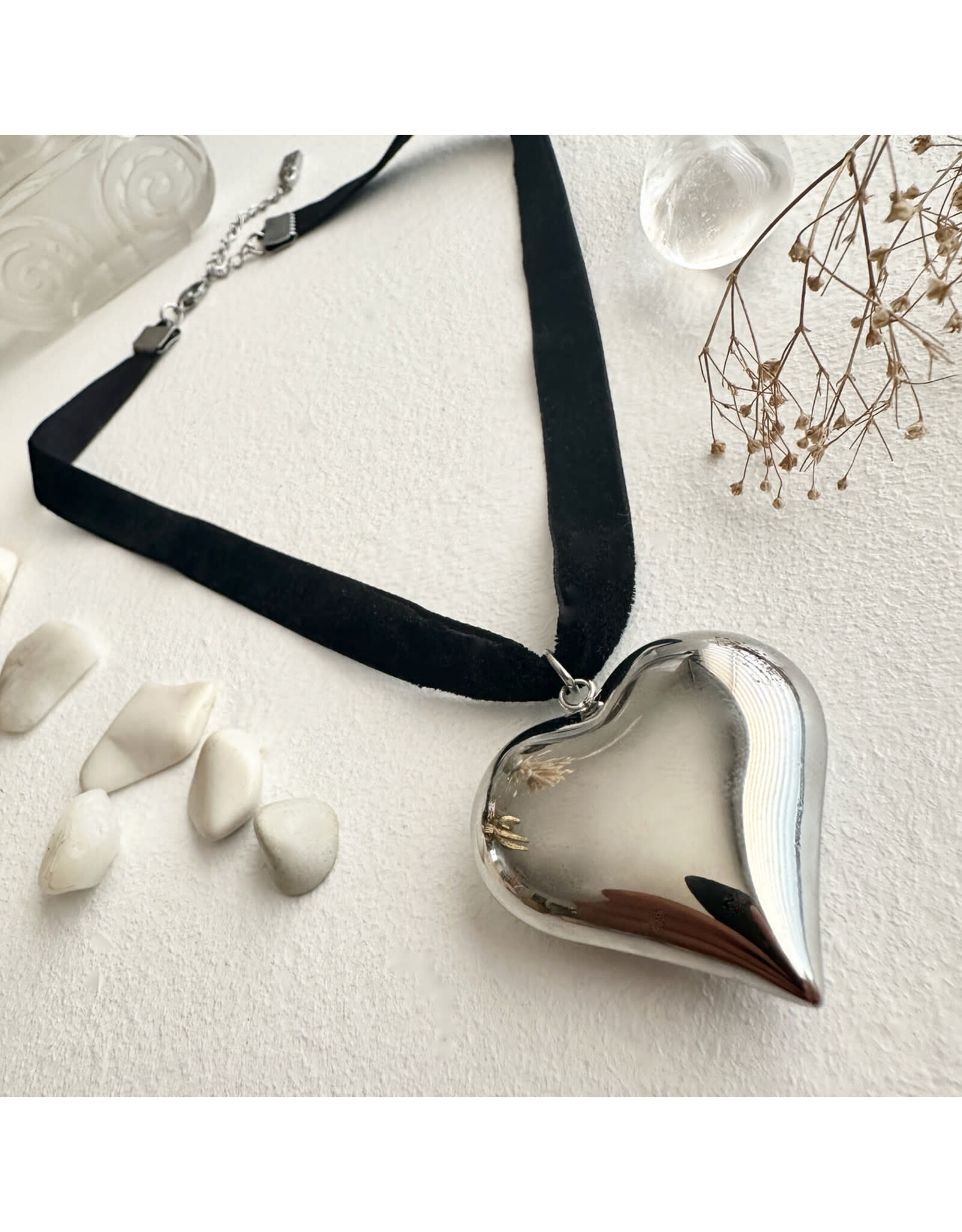 Pika & Bear Pika & Bear - "Topanga" Velvet Choker Necklace with Heart Pendant
