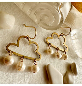 Pika & Bear Pika & Bear - "Cumulus" Raw Brass Cloud Drop Earrings with Freshwater Pearls