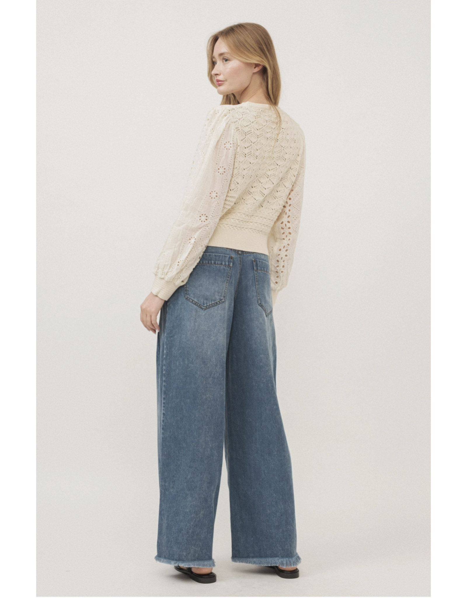 Aaron & Amber Giselle - Mixed Knit Long Sleeve Cardigan (Cream)