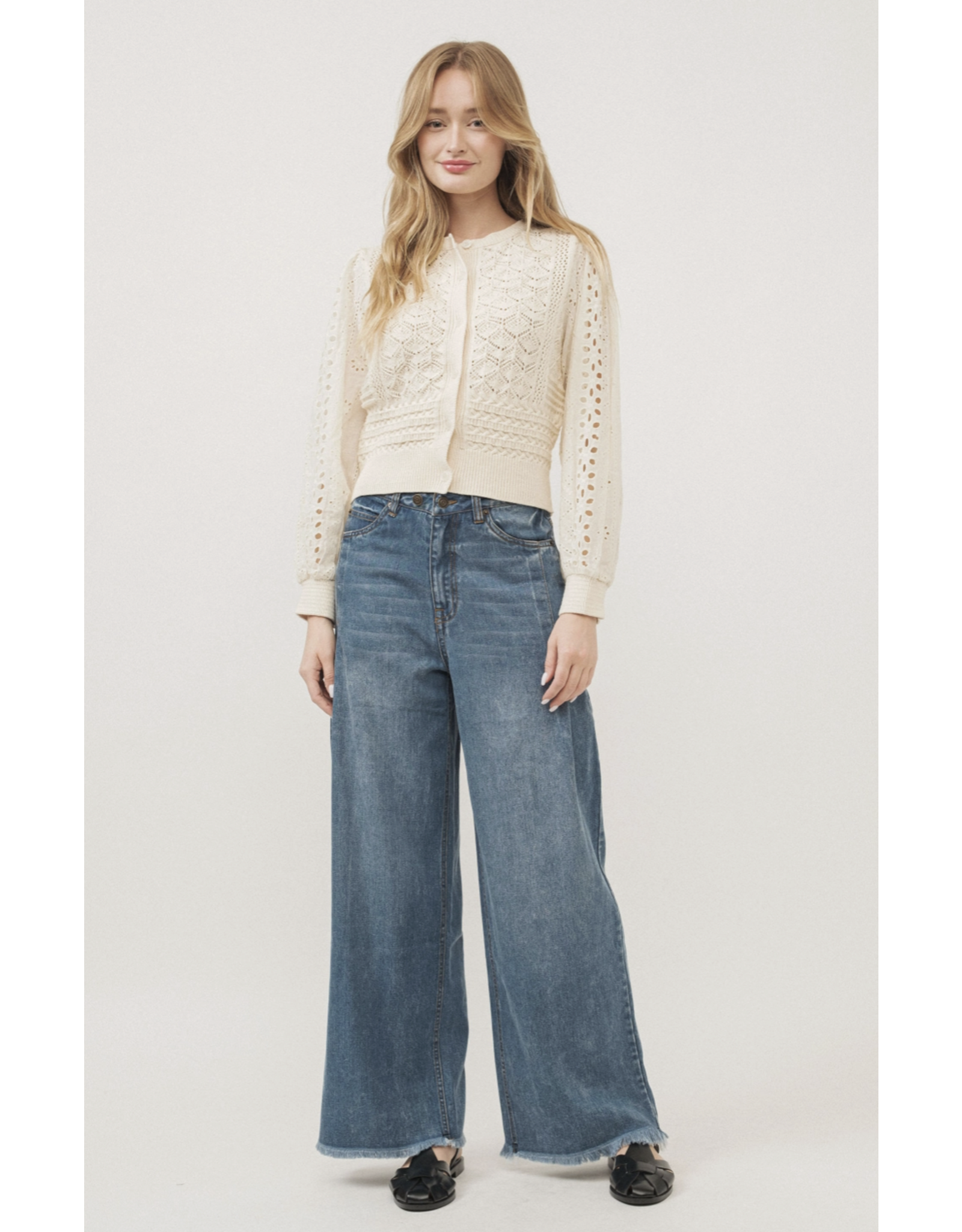 Aaron & Amber Giselle - Mixed Knit Long Sleeve Cardigan (Cream)