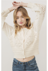 Aaron & Amber Giselle - Mixed Knit Long Sleeve Cardigan (Cream)