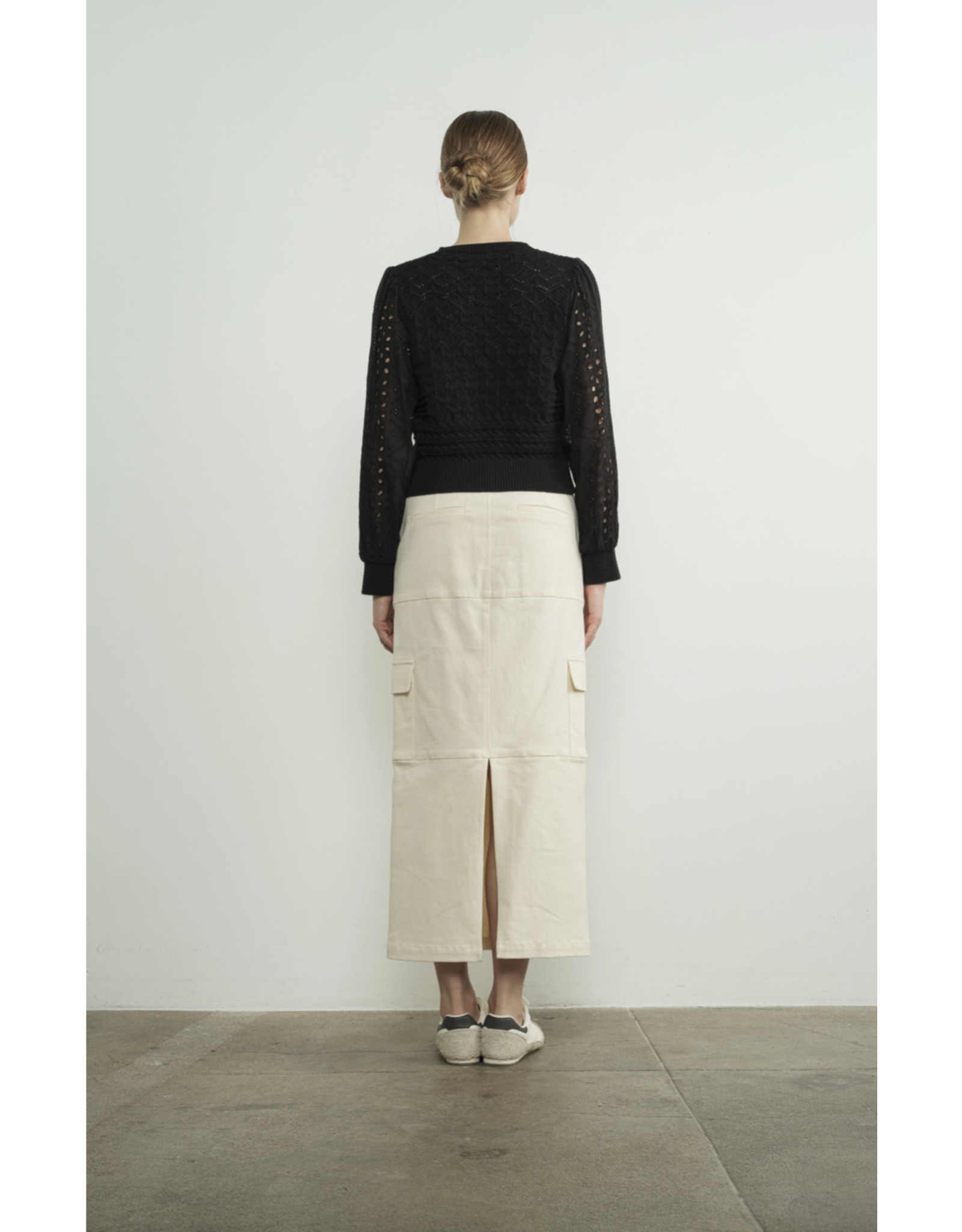 Giselle Mixed Knit Long Sleeve Cardigan (Black) Luna Blue