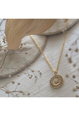 Pika & Bear Pika & Bear - "Rose Window" Ornate Round Charm with Opal Necklace in Gold