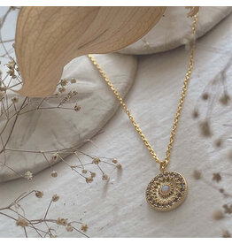 Pika & Bear Pika & Bear - "Rose Window" Ornate Round Charm with Opal Necklace in Gold