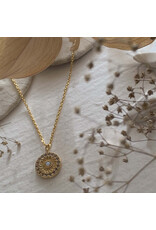 Pika & Bear Pika & Bear - "Rose Window" Ornate Round Charm with Opal Necklace in Gold