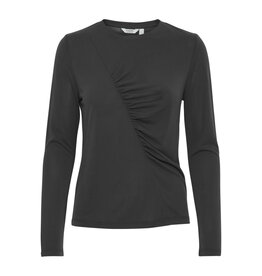 b.young b.Young - Perl Long Sleeve Top With Diagonal Ruching (Asphalt)
