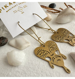 Pika & Bear Pika & Bear - "Boulevard of Broken Dreams" Raw Brass Crying Heart Face Drop Earrings