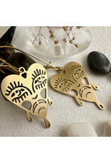 Pika & Bear Pika & Bear - "Boulevard of Broken Dreams" Raw Brass Crying Heart Face Drop Earrings