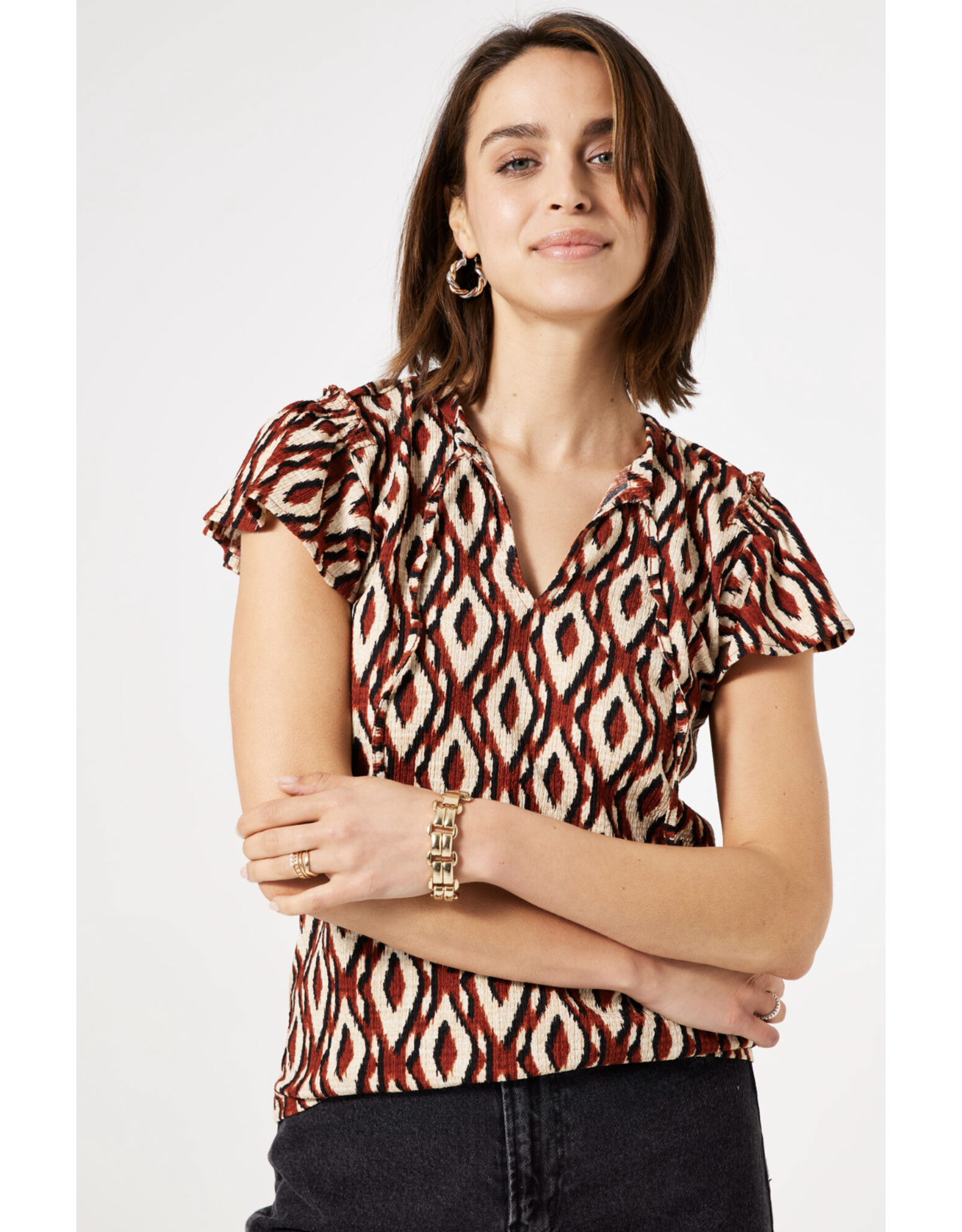 Garcia Garcia - Ruffle Sleeve Printed Top (Picante)