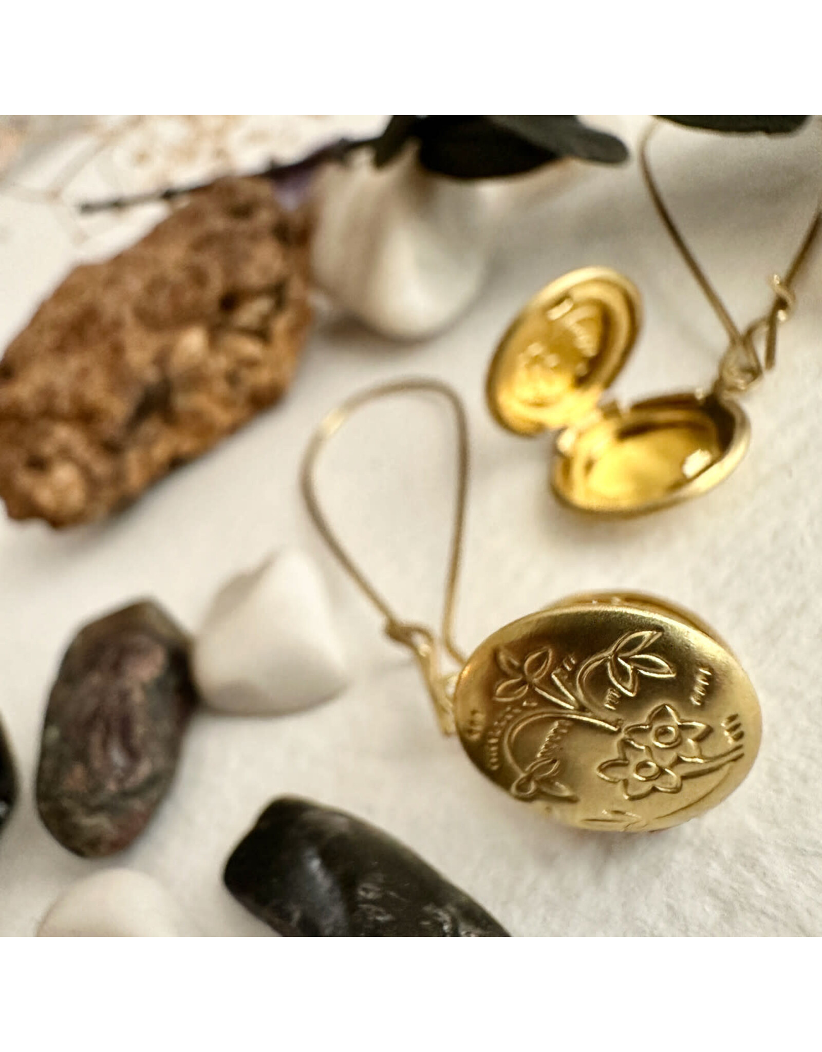 Pika & Bear Pika & Bear - Cedarburg Brass Locket Drop Earrings