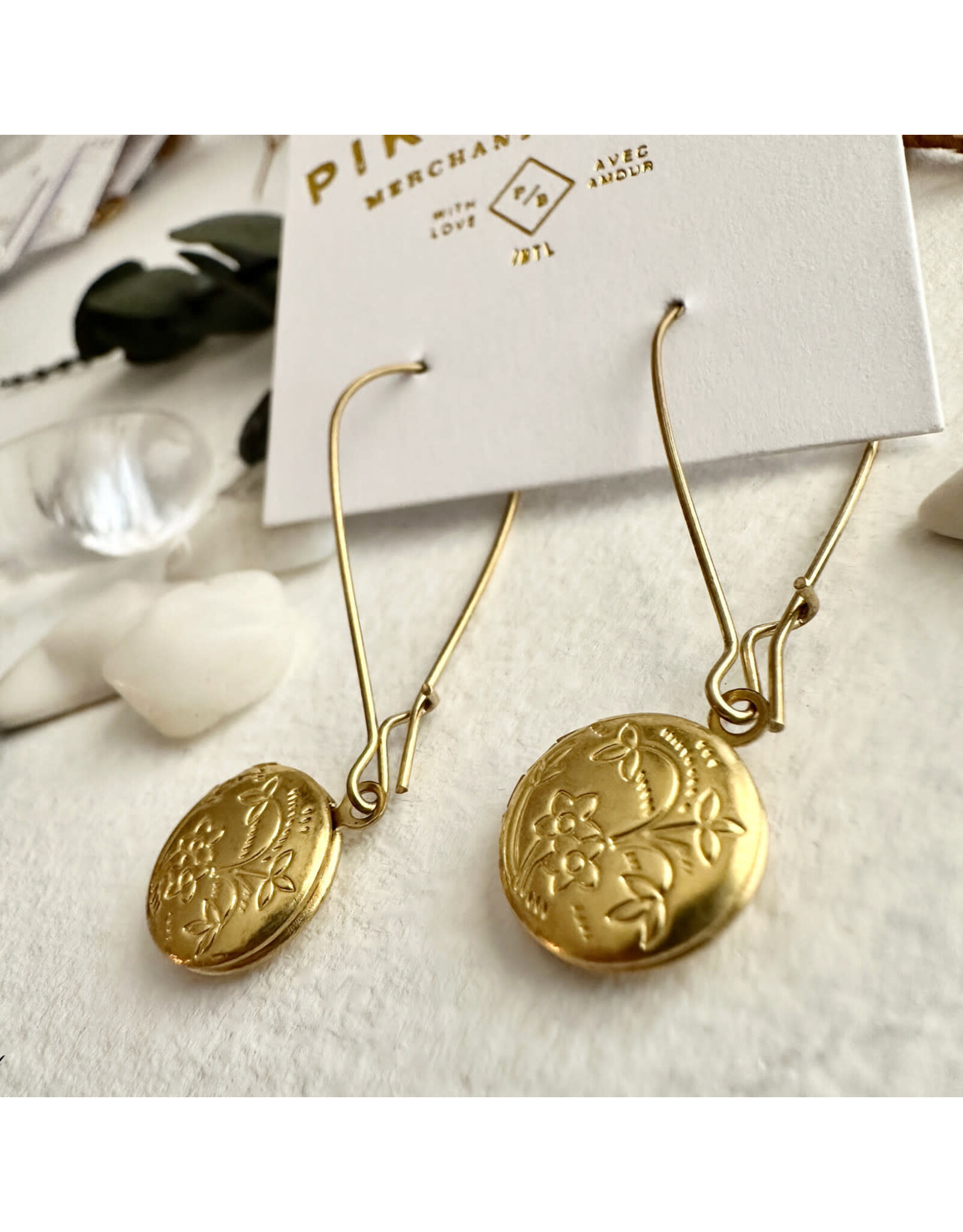 Pika & Bear Pika & Bear - Cedarburg Brass Locket Drop Earrings