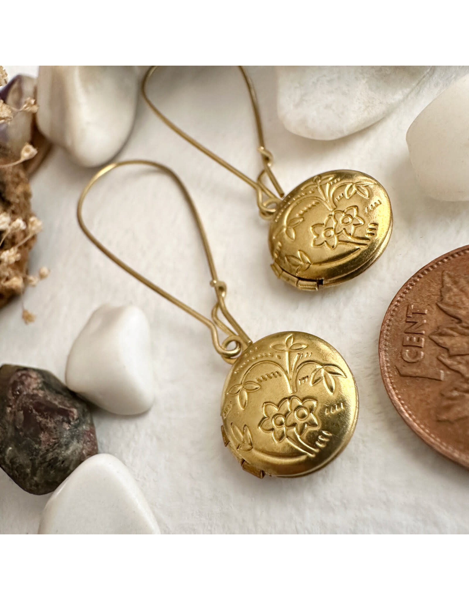 Pika & Bear Pika & Bear - Cedarburg Brass Locket Drop Earrings