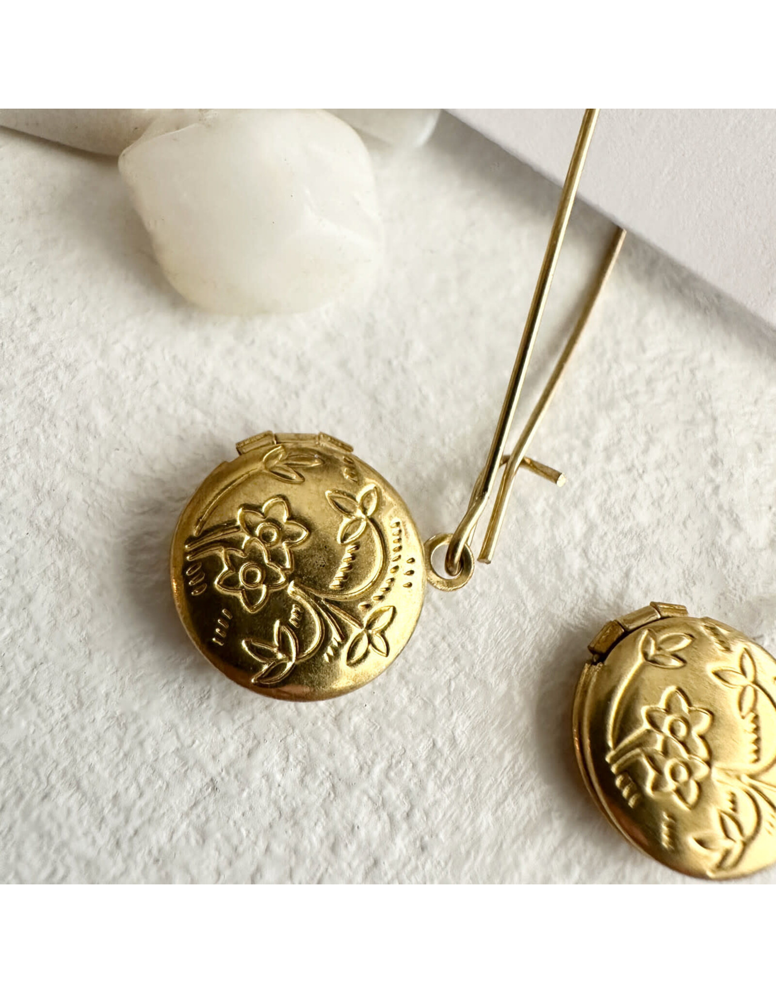 Pika & Bear Pika & Bear - Cedarburg Brass Locket Drop Earrings