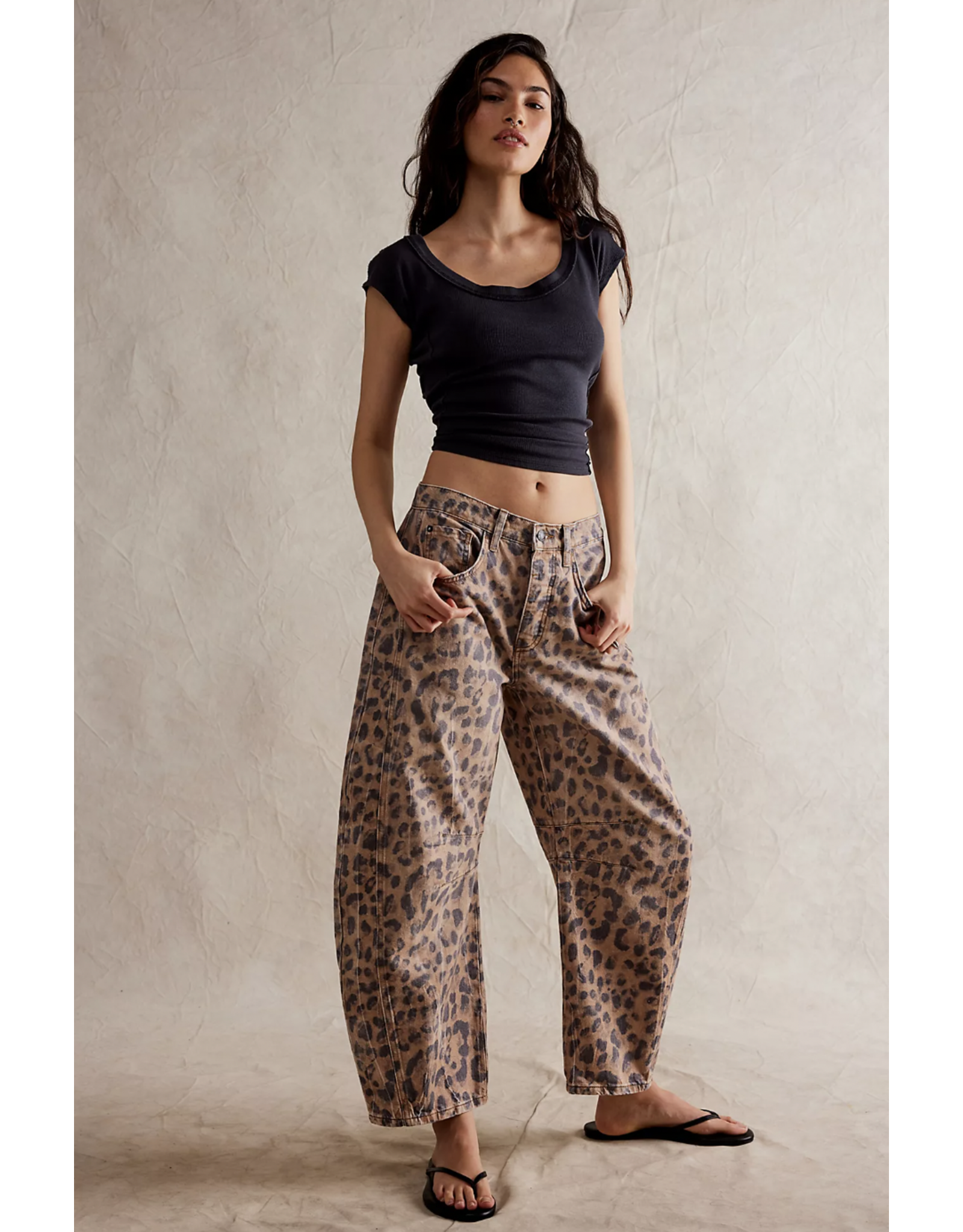 Good Luck Printed Mid Rise Barrel Jeans | Brown Sugar Good Luck Printed Mid Rise Barrel Jeans | Brown Sugar