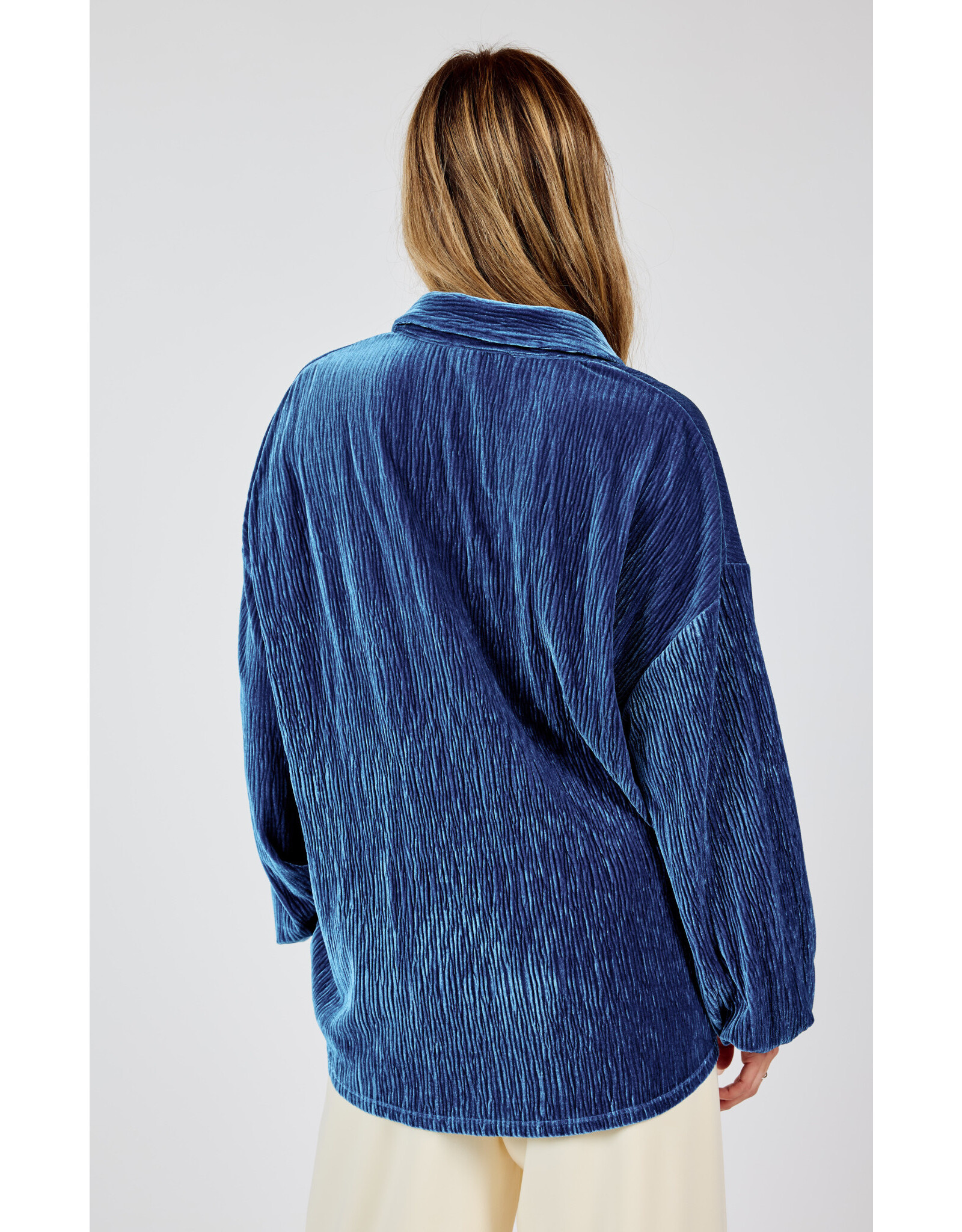 Sadie & Sage Sadie & Sage - Lorelai Button Up Pleated Velvet Top (Blue)