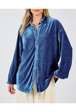 Sadie & Sage Sadie & Sage - Lorelai Button Up Pleated Velvet Top (Blue)