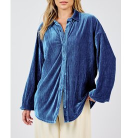 Sadie & Sage Sadie & Sage - Lorelai Button Up Pleated Velvet Top (Blue)