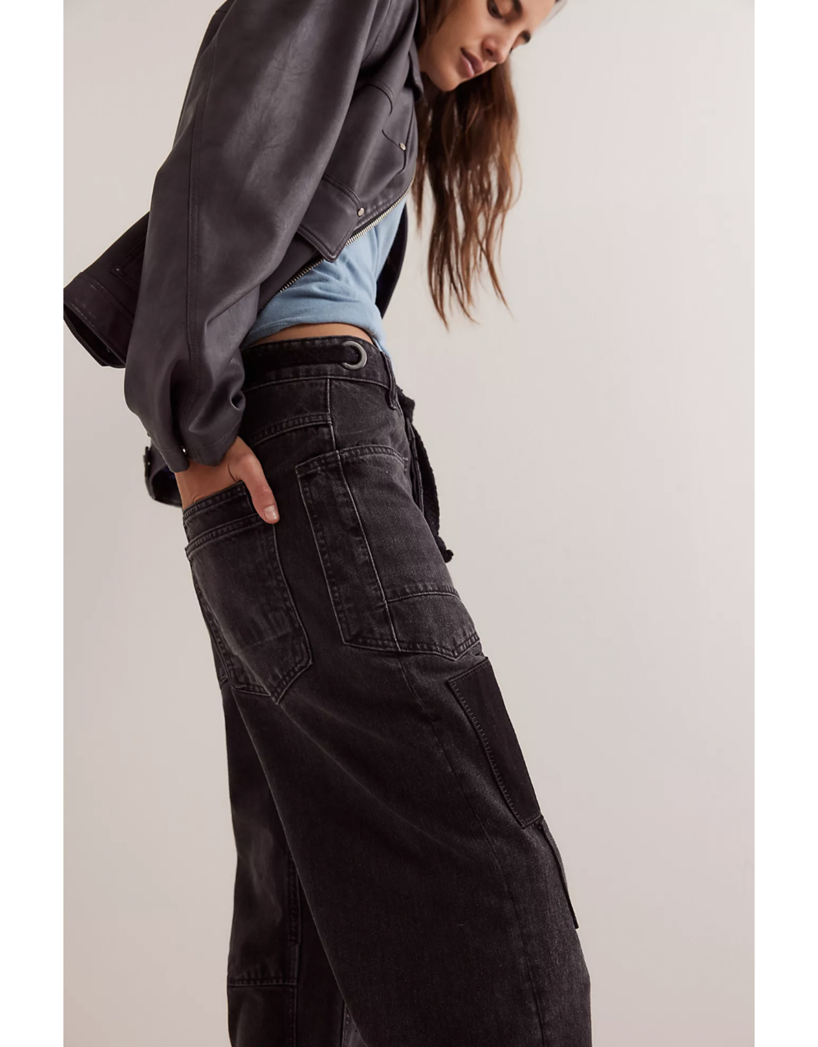 Free people Free People - Moxie Low Slung Pull on Barrel Jean (Nighthawk)