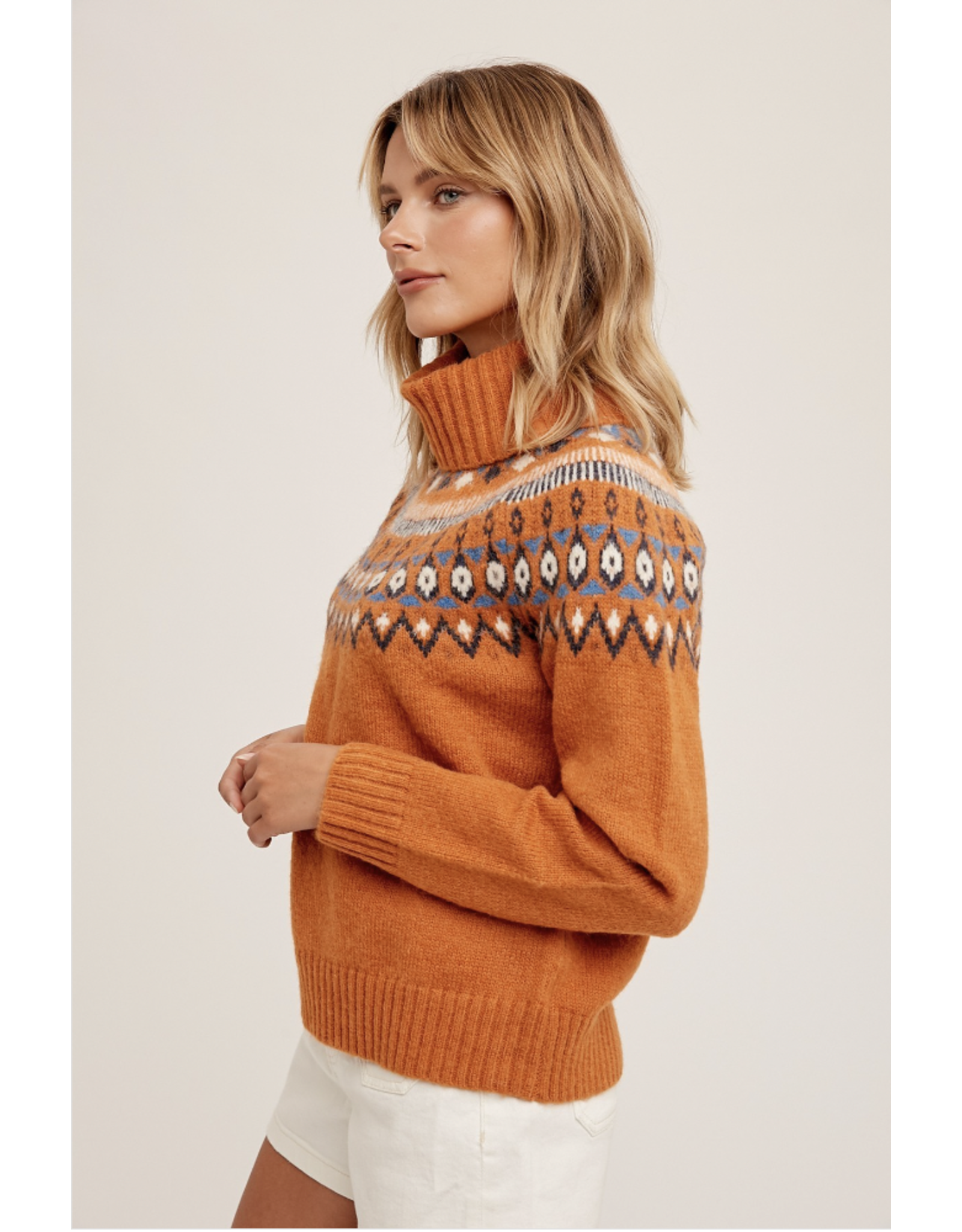 Simonetta - Turtleneck Fair Aisle Pullover (Terracotta)