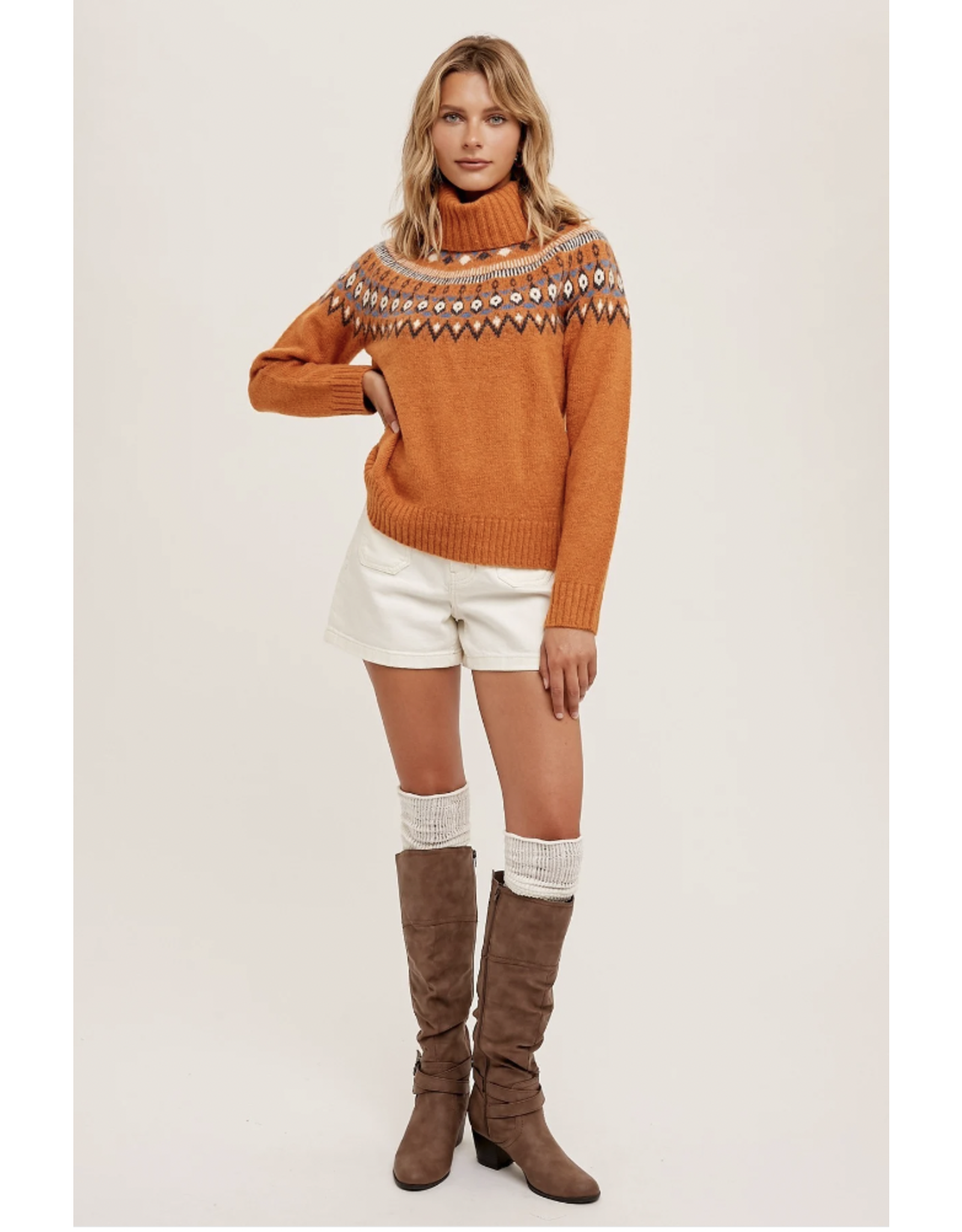 Simonetta - Turtleneck Fair Aisle Pullover (Terracotta)