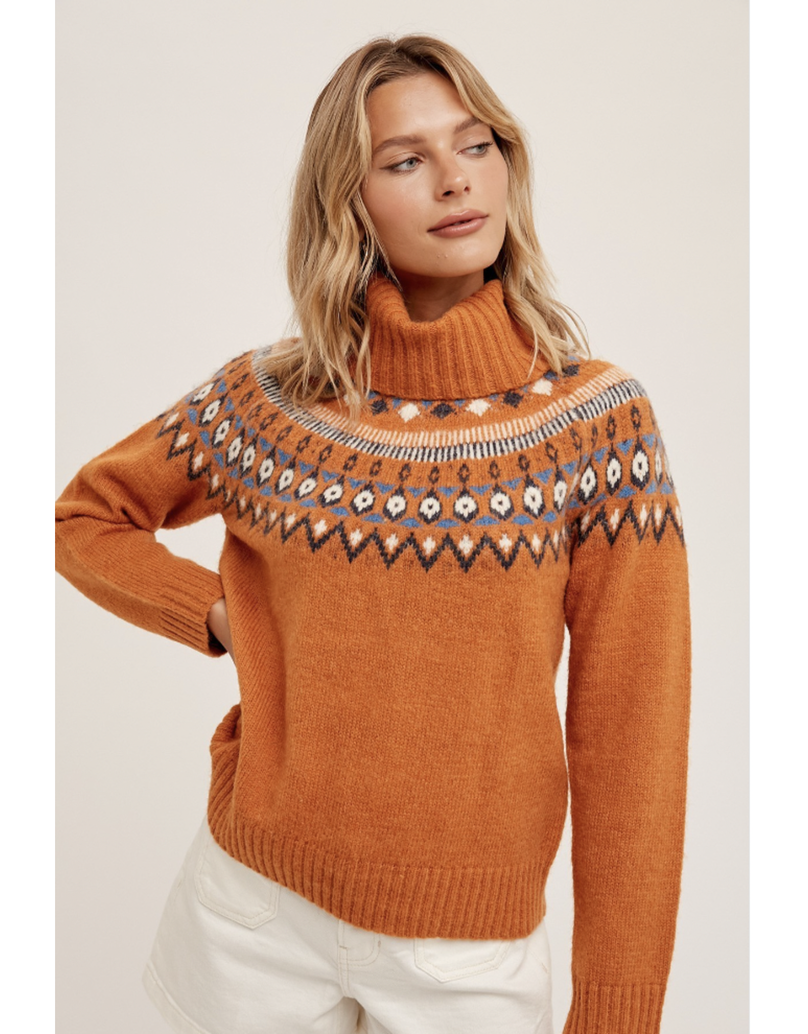 Simonetta - Turtleneck Fair Aisle Pullover (Terracotta)