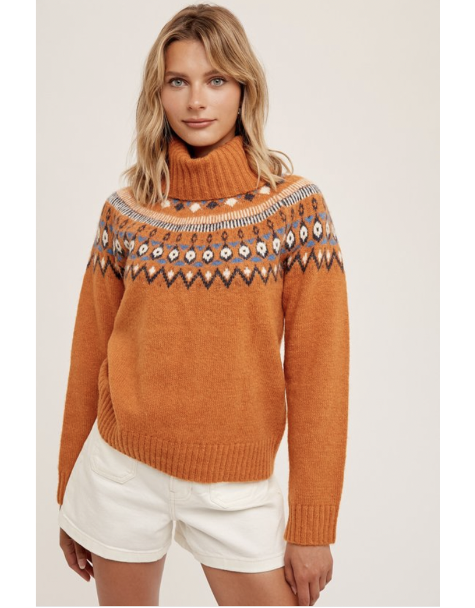 Simonetta - Turtleneck Fair Aisle Pullover (Terracotta)