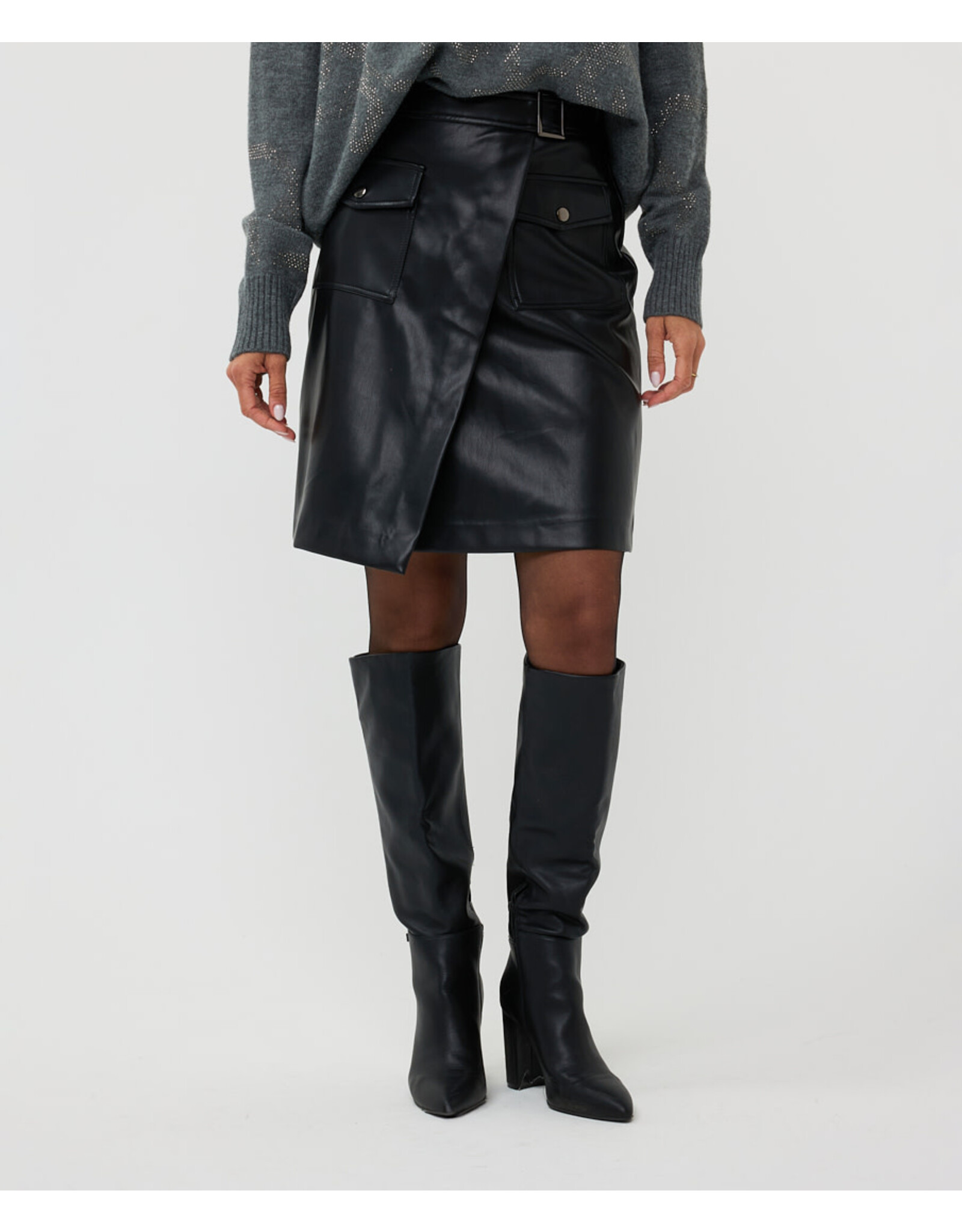 EsQualo EsQualo - Vegan Leather Overlap Skirt (Black)