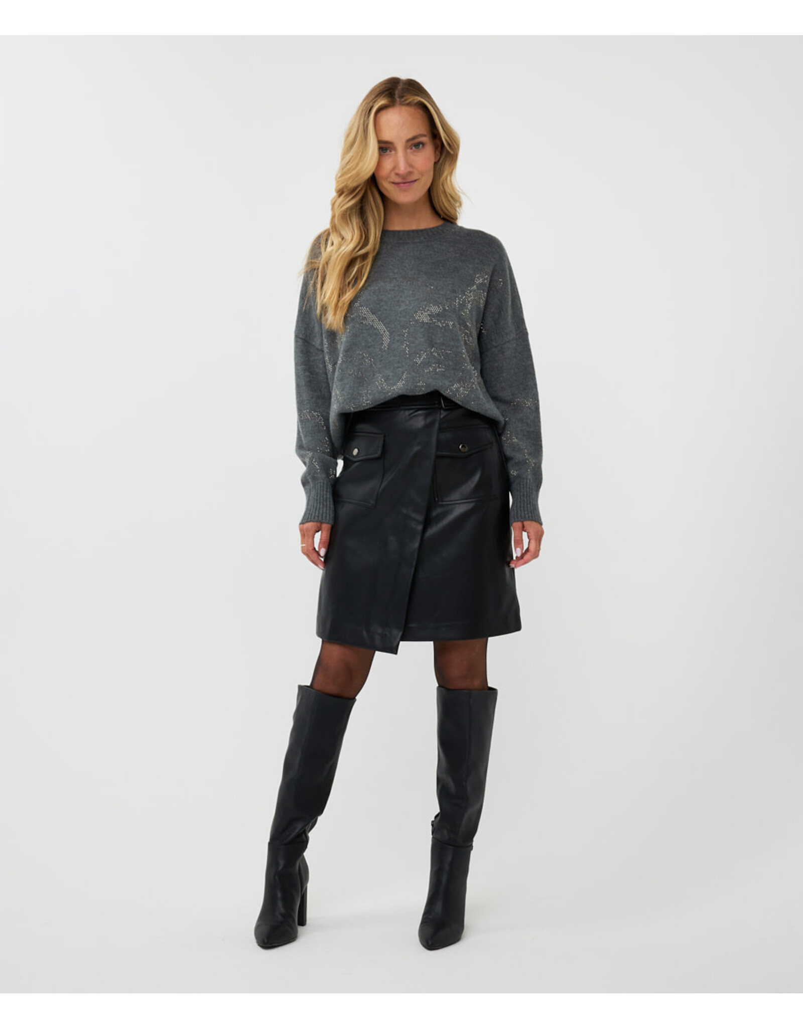 EsQualo EsQualo - Vegan Leather Overlap Skirt (Black)