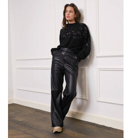 EsQualo EsQualo - Wide Leg Vegan Leather Trousers (Black)