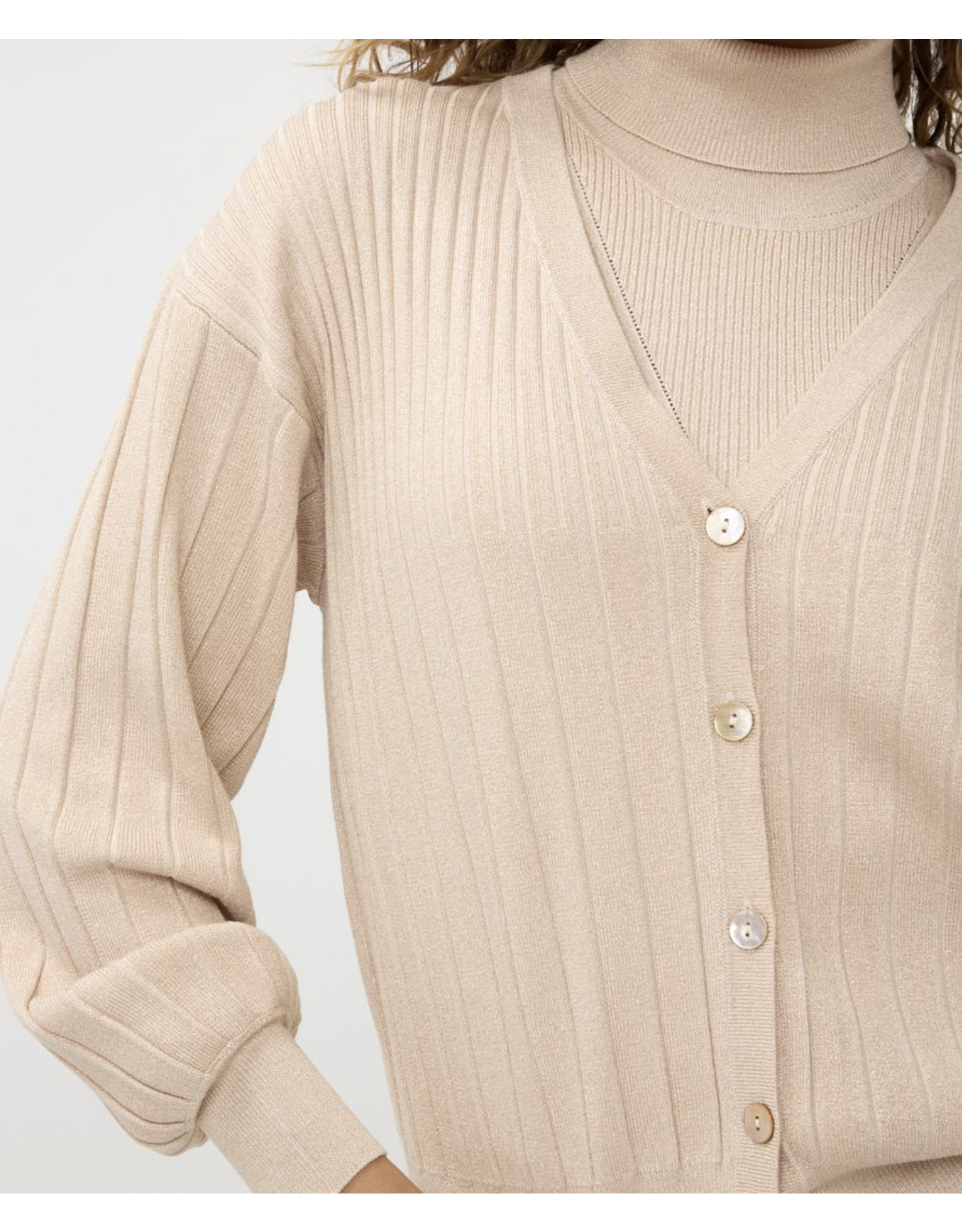 EsQualo EsQualo - Ribbed Lurex Cardigan (Light Sand)