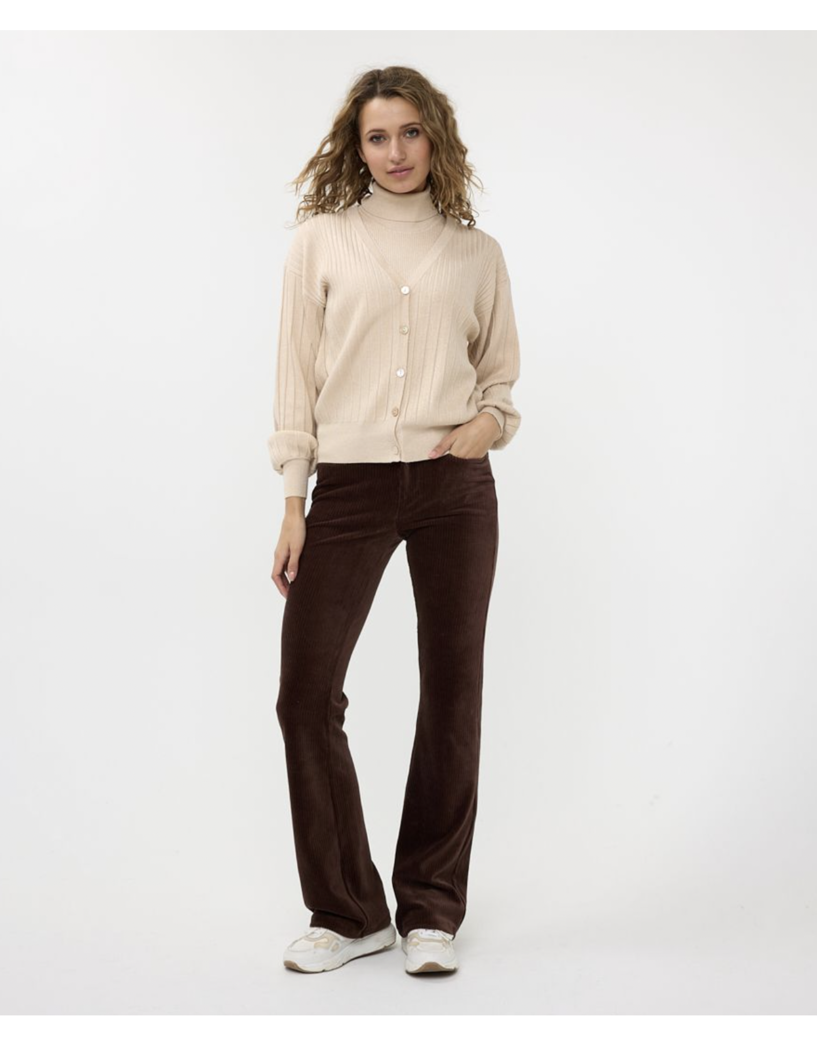 EsQualo EsQualo - Ribbed Lurex Cardigan (Light Sand)