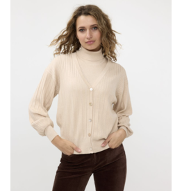 EsQualo EsQualo - Ribbed Lurex Cardigan (Light Sand)