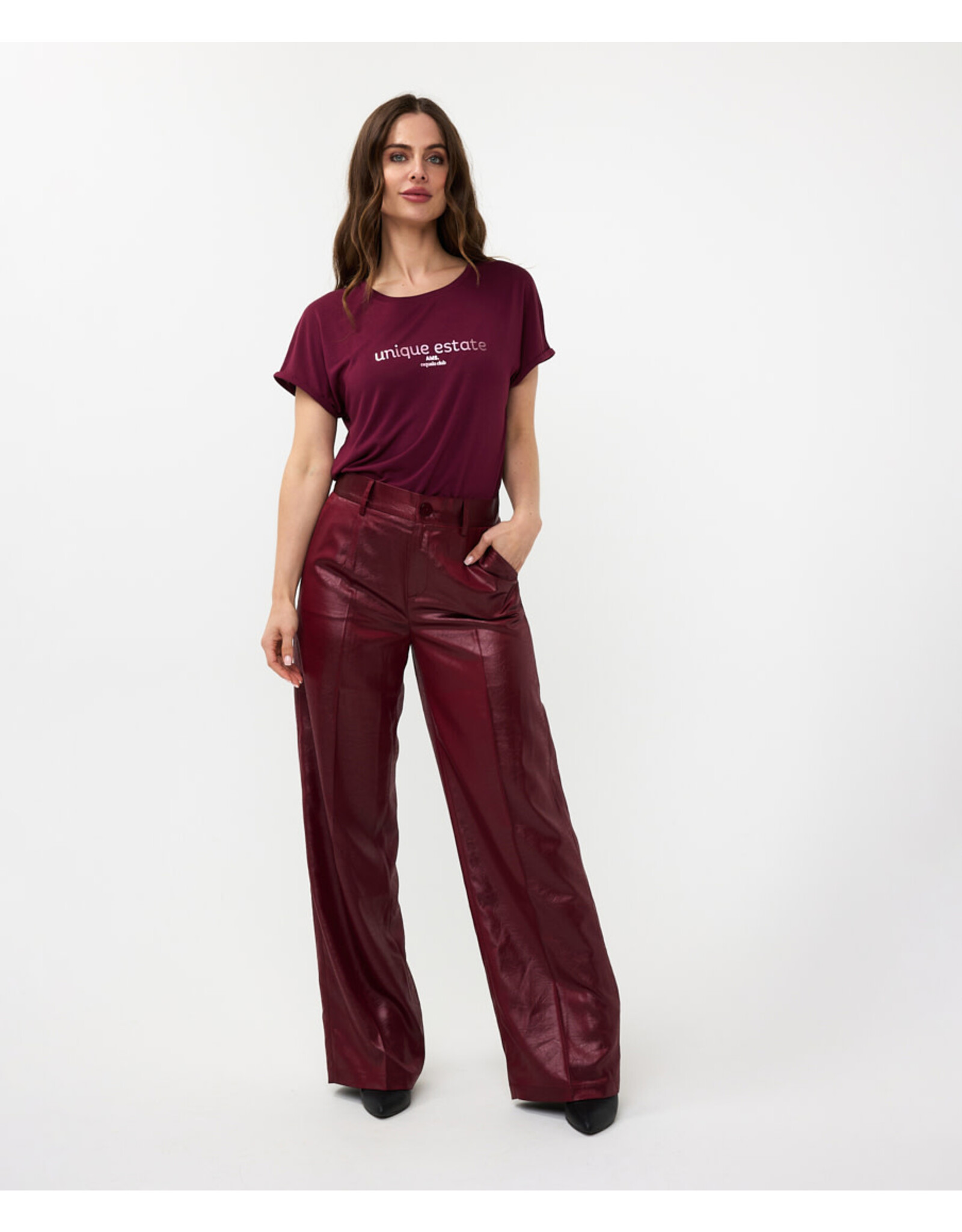 EsQualo EsQualo - Metallic Crinkle Trousers (Wine Red)